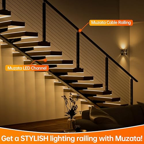 Miniatura 8 de Muzata Paquete de 20 unidades de 33 pies33ft con cubierta de tira LED negra ahumada de cristal perfil bajo súper ancho para tiras de luces LED