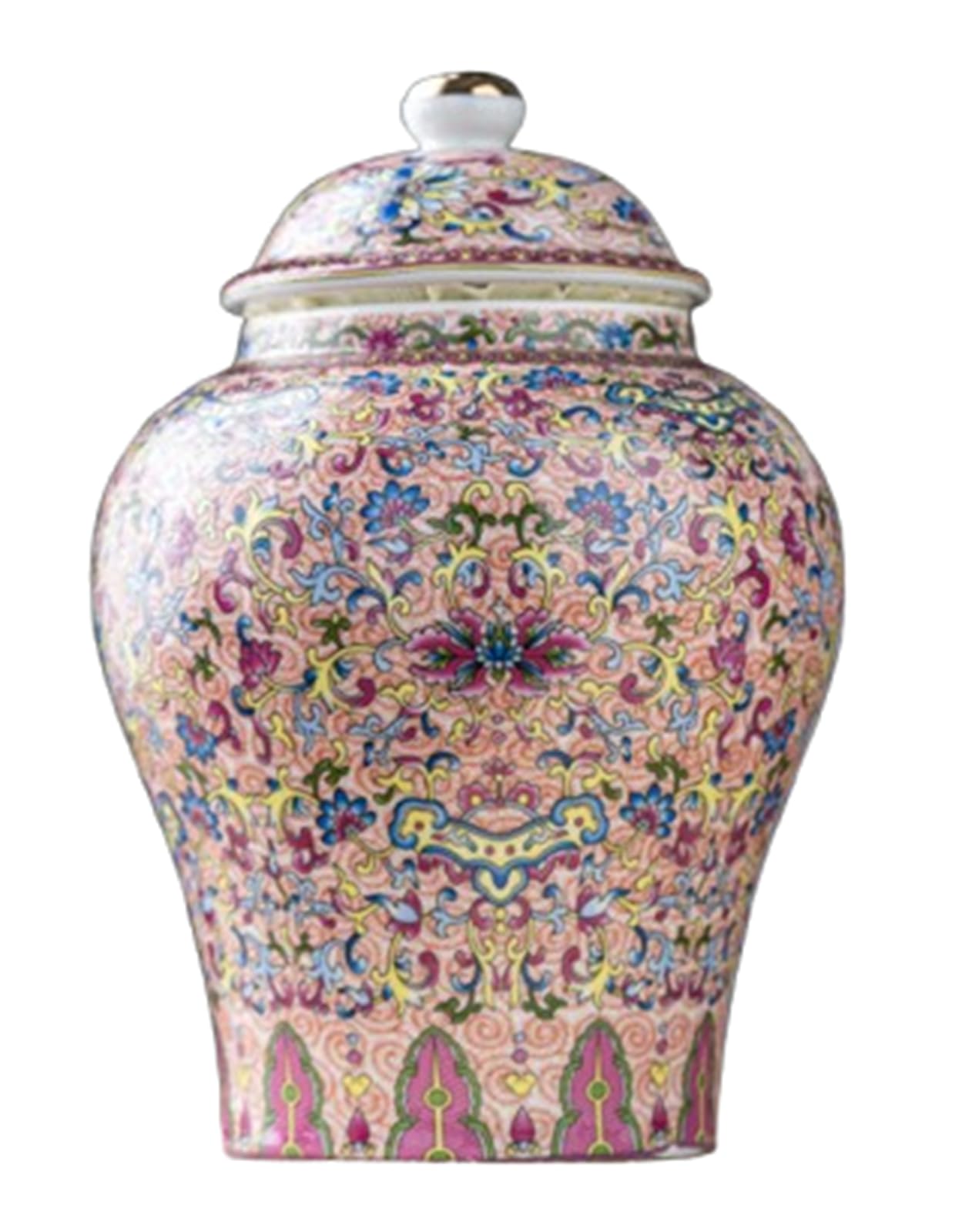 NHDVDVAV Small Porcelain Ginger Jar for Loose Tea Coffee Bean,Handcrafted Enamel Enamel Vase Chinoiserie Decor for Bedroom Table Accent Shelf Tabletop,B