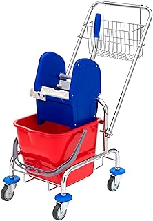 Wisch-Star Einfachfahrwagen mit Dreichsel & Korb 17L – Putzwagen mit Eimer & Mobpresse, Reinigungswagen Gewerbe und Privathaushalte für strahlende Böden