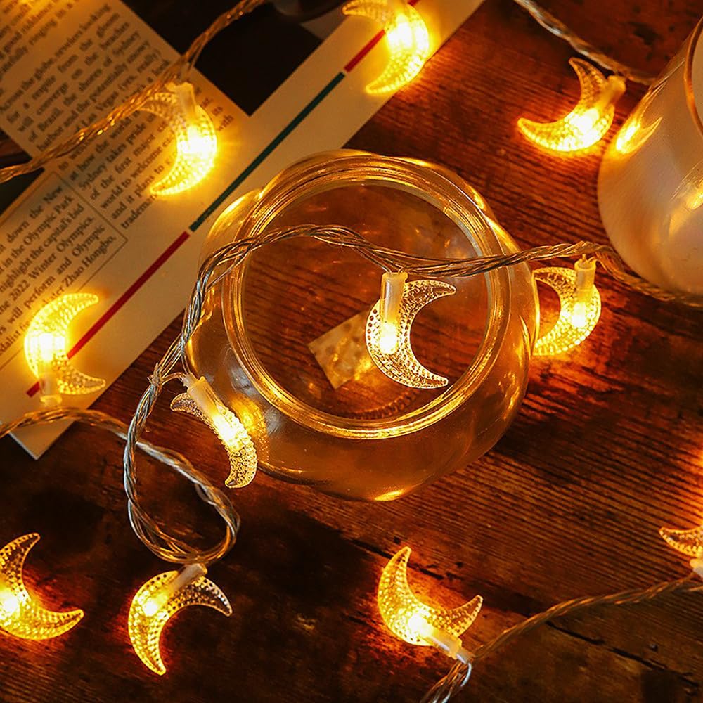 Mucher Warm White String Lights Star Fairy Lights With 6M 40 Led Decorative Lighting For Anywhere (Warm White) (Moon)