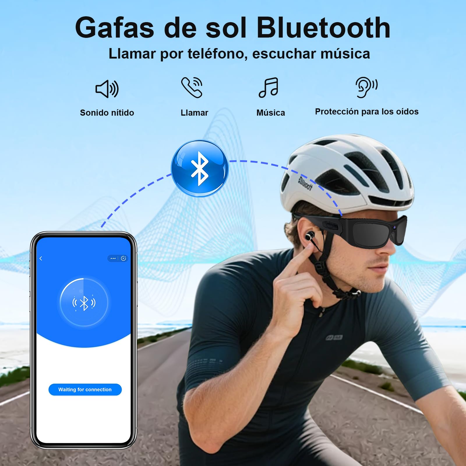 CYI Cámara Deportiva con Gafas de Sol - Action CAM 1080P Bluetooth 5.0, Videocámara Impermeable con Llamadas/Música, 100 Min Autonomía, para Ciclismo/Moto/Running (Incluye Auriculares)