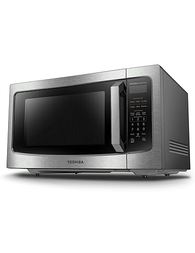 TOSHIBA ML-EM45PIT(SS) Countertop Microwave Oven with Inverter Technology, Kitchen Essentials, Smart Sensor, Auto Defrost, 1.6 Cu.ft, 13.6" Removable Turntable, 33lb.&1250W, Stainless Steel - Inverter-1.6 Cu. Ft.