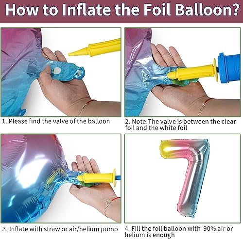Miniatura 7 de Biapian Globos arcoíris número 7 de 40 pulgadas, 7 globos grandes de cumpleaños con el número 7 con globos de aluminio rosa, azul, amarillo, en