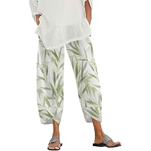 Womens Cropped Pants Casual Wide Leg Elastic Waist Beach Lightweight Active with Pockets Workout Trousers