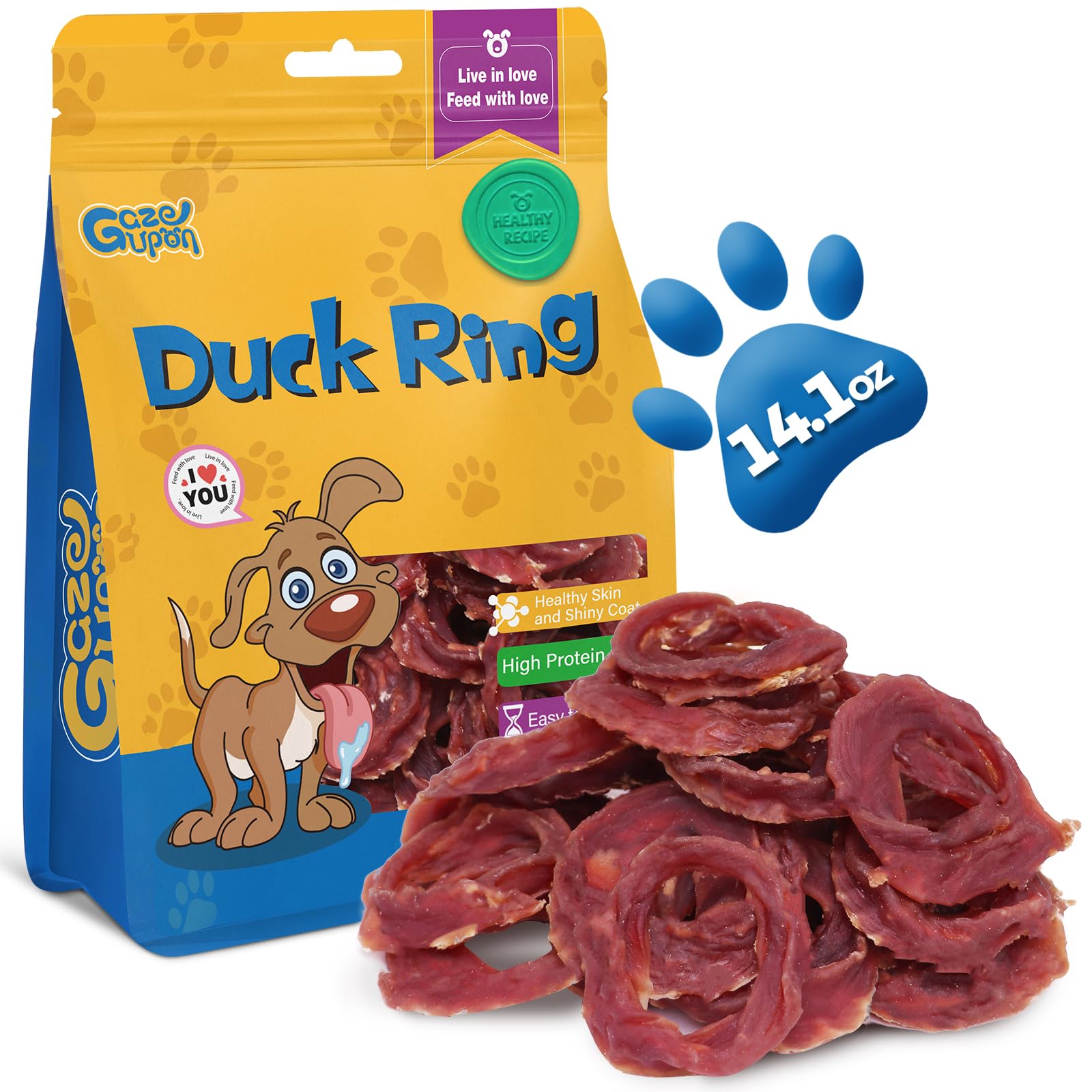 gazeupon Dog Treats Duck Jerky Rings, Natural Duck Breast, Healthy Training Rewards for Dogs w/Glucosamine Chondroitin