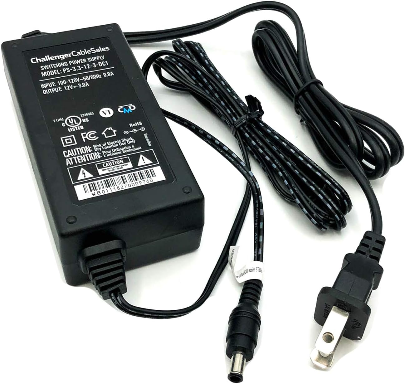 Challenger Cable Sales PS-3.3-12-3-DC1 12V 3A 36W Switching Power Supply AC/DC Adapter