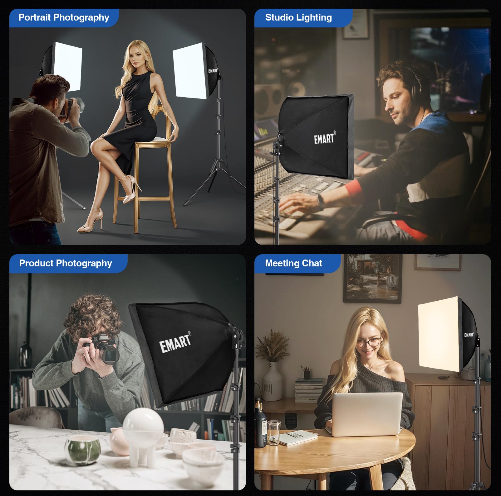 EMART Softbox zestaw do studia fotograficznego, 40 x 40 cm, softboxy 85 W, oświetlenie fotograficzne, profesjonalny zestaw oświetlenia do studia fotograficznego, portretów, nagrywania wideo (2 sztuki)