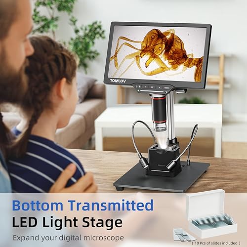 Miniatura 7 de TOMLOV DM602 Pro Microscopio digital HDMI de 10.1 pulgadas 2000x, soporte de brazo Pro Boom, microscopio de soldadura LCD con 3 lentes + microscopio
