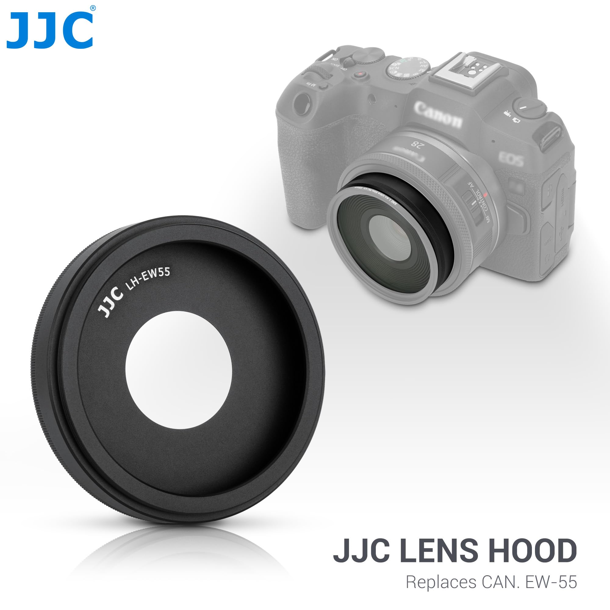JJC Paraluce rotondo in metallo per obiettivo Canon RF 28 mm f/2.8 STM con cappuccio filettato – sostituisce Canon EW-55 (55 mm)