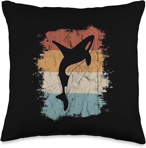 Rad Orca Whale Skizzenmonster Tees Fancy Retro Orca Silueta Vintage Killer Whale Art Throw Pillow, 15.7 x 15.7in, multicolor