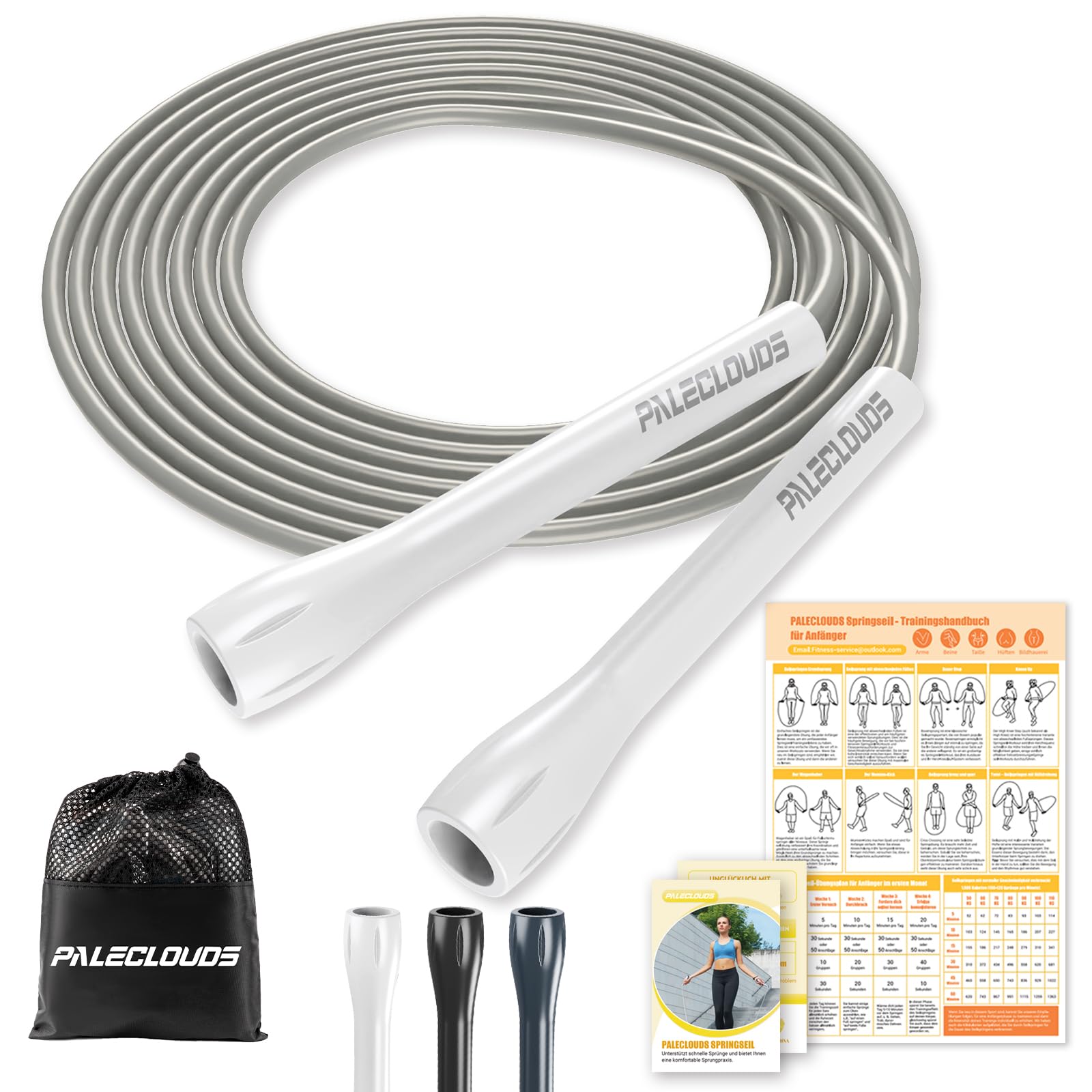 Springseil Verstellbar Speed Skipping Springseil PVC Erwachsene Fitness für Frauen Männer Kinder Springseil Leicht 3m mit Trainingsposter und Griff