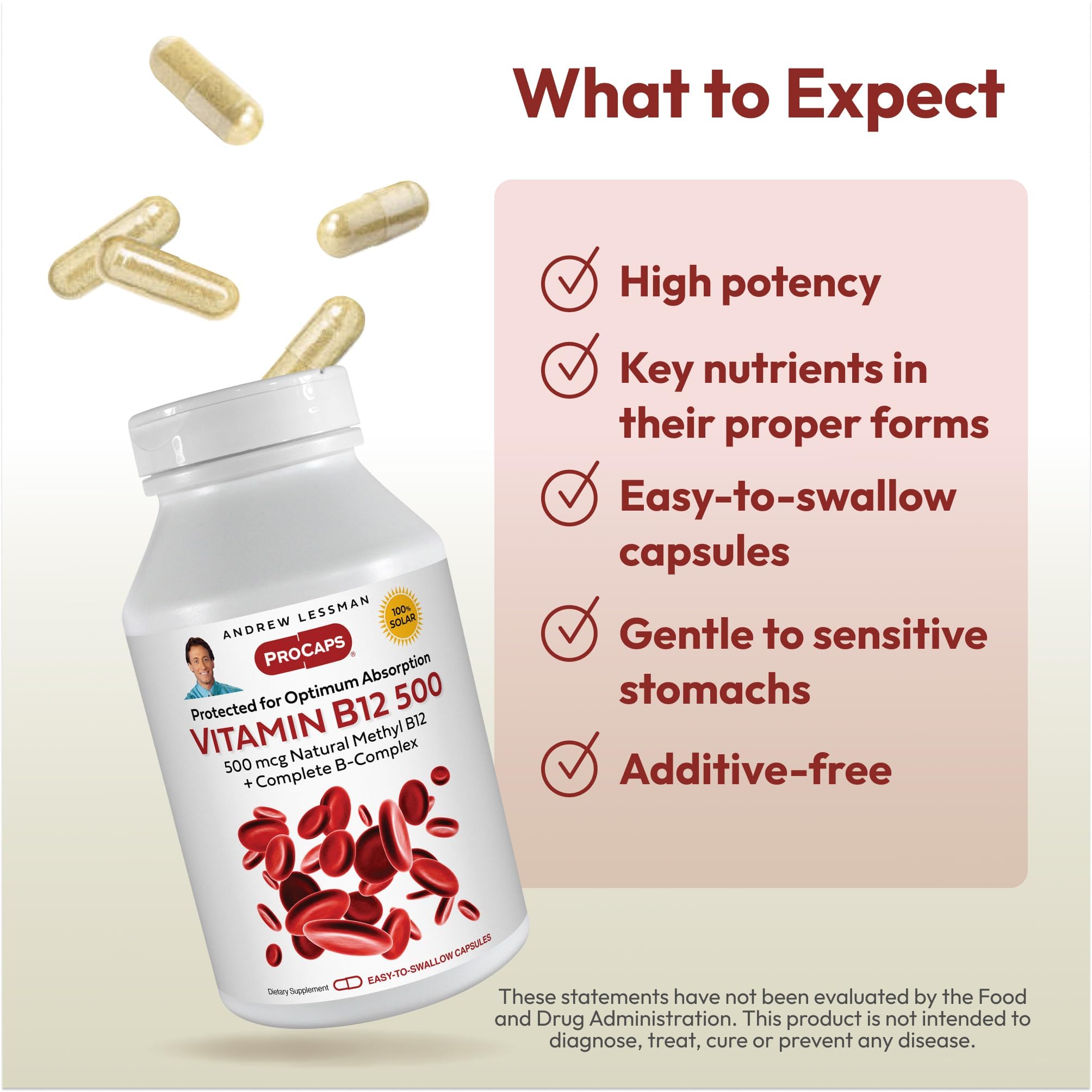 ANDREW LESSMAN ProCaps Vitamin B12 500 mcg with B-Complex 60 Capsules — Amazon image 4