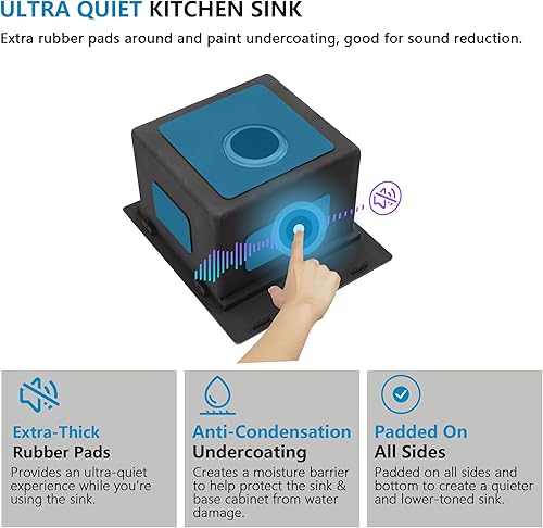 Miniatura 8 de Fulorni - Fregadero de cocina de 33 pulgadas x 22 pulgadas, estación de trabajo de repisa superior de acero inoxidable calibre 16, cuenco individual
