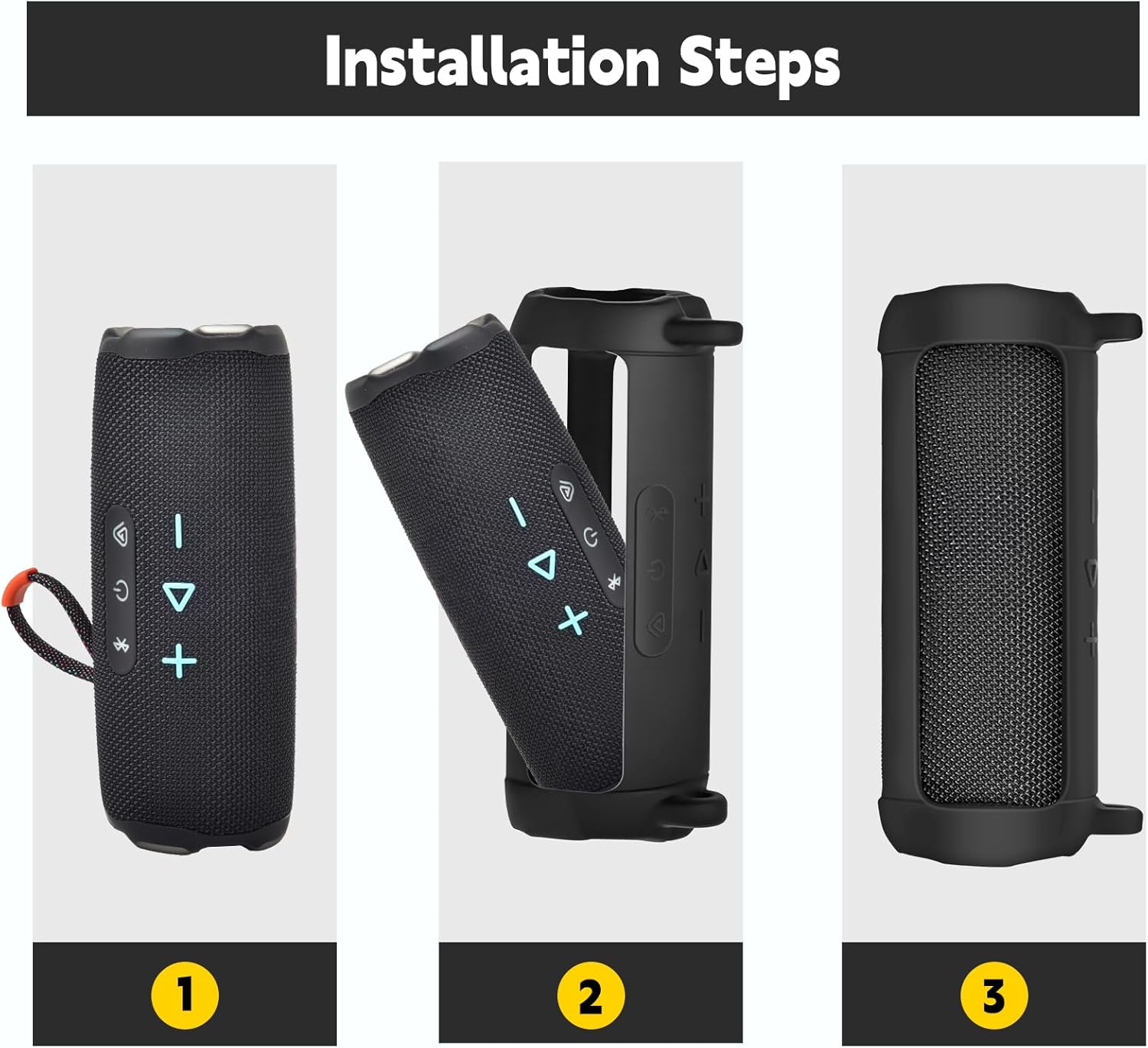 Boobowl Silicone Case Compatible with JBL FLIP 7/ FLIP 5 Bluetooth Speaker, Portable Cover for JBL Wireless Speaker, Travel Carrying Bag with Detachable Shoulder Strap (Box Only)-Black - Image 3