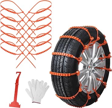 Qoosea Snow Chains Tire Chains for Car, Trucks, SUV 12 Pieces Universal Thickened Manganese Steel Emergency Snow Tire Chains, Adjustable Anti-Slip Tire Cables & Universal FitOrange