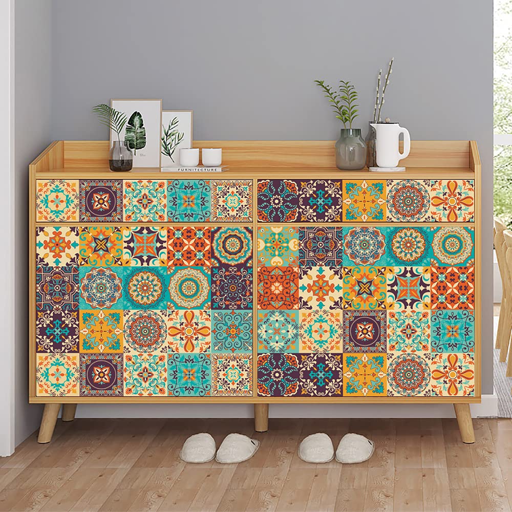 Samoprzylepne naklejki na kafelki z PCV | Żółta Mandala, 24 szt., 10-20 cm, Backsplash w kuchni i łazience: Dekoracja ścienna(24 Pcs/15x15cm)
