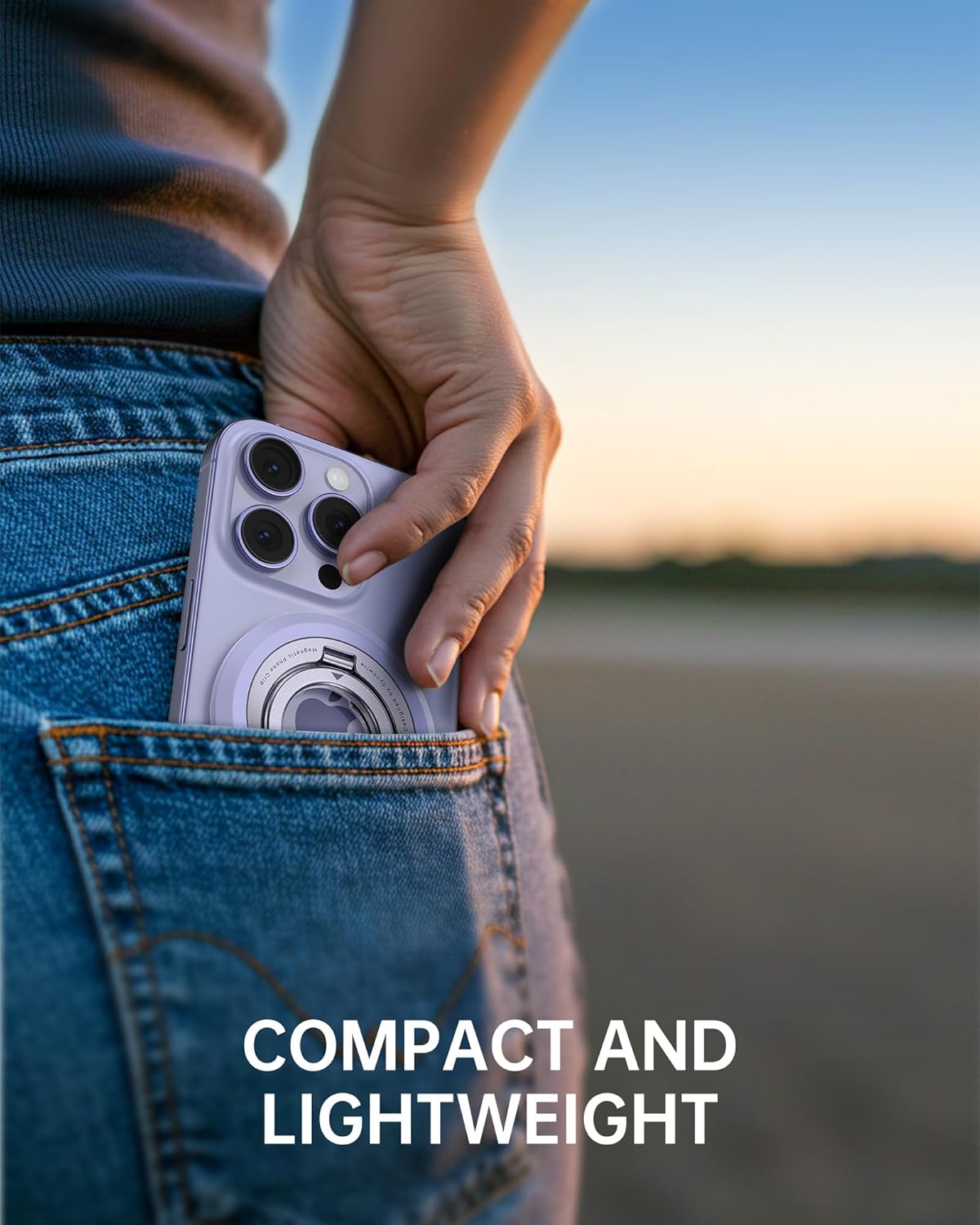 SYNCWIRE Phone Ring Holder Grip for MagSafe, 360° Rotation Magnetic Cell Phone Grip Stand Two-Sided Magnetic Compatible with iPhone 16 15 14 13 12 Pro Max fits MagSafe Accessories - Pink+Purple