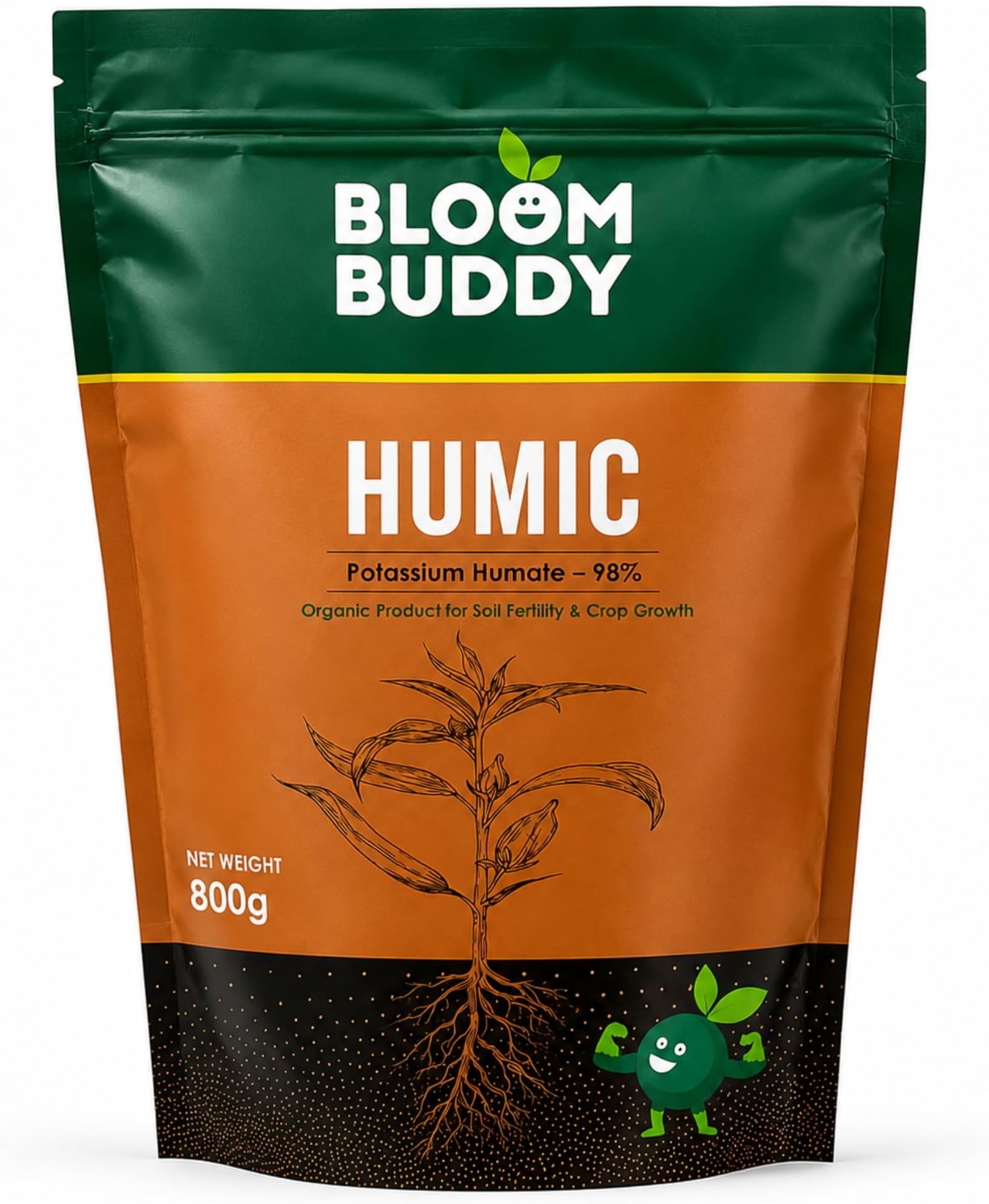 Bloom Buddy Humic Acid for Plants 800g | Potassium Humate Powder 98% | Fertilizer for Potted Plants, Home Garden, Growth Enhancer, Soil Conditioner, Improves Plant Root System