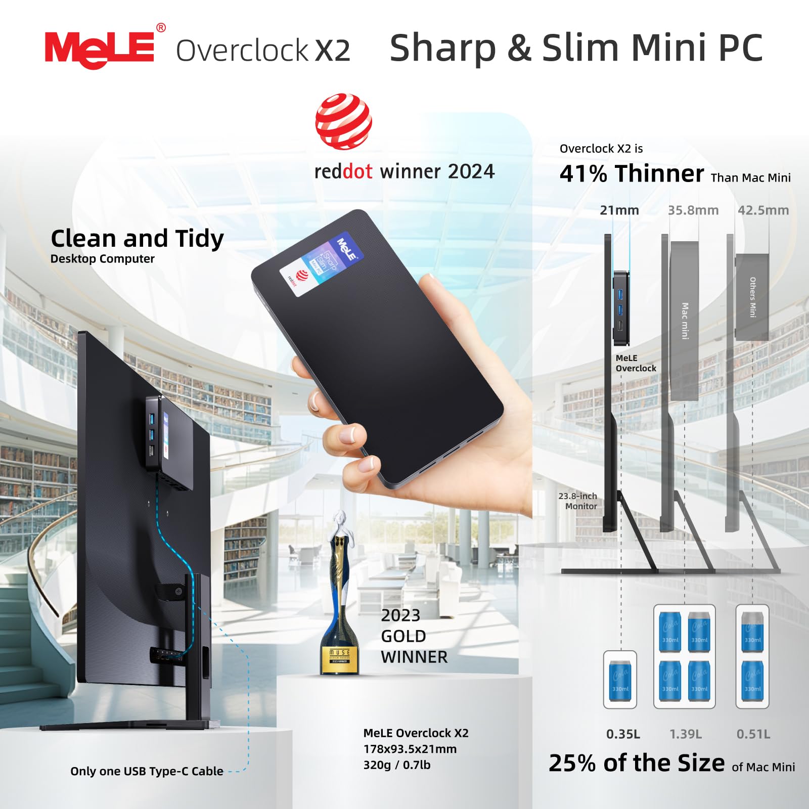 MeLE Overclock X2 Mini PC Twin Lake N150(bis zu 3.6GHz) Micro PC 16GB DDR4 512GB Speicher Kleine Desktop Computer mit 2 X HDMI 4K@60Hz, USB-C, VESA Halterung für Zuhause/Büro