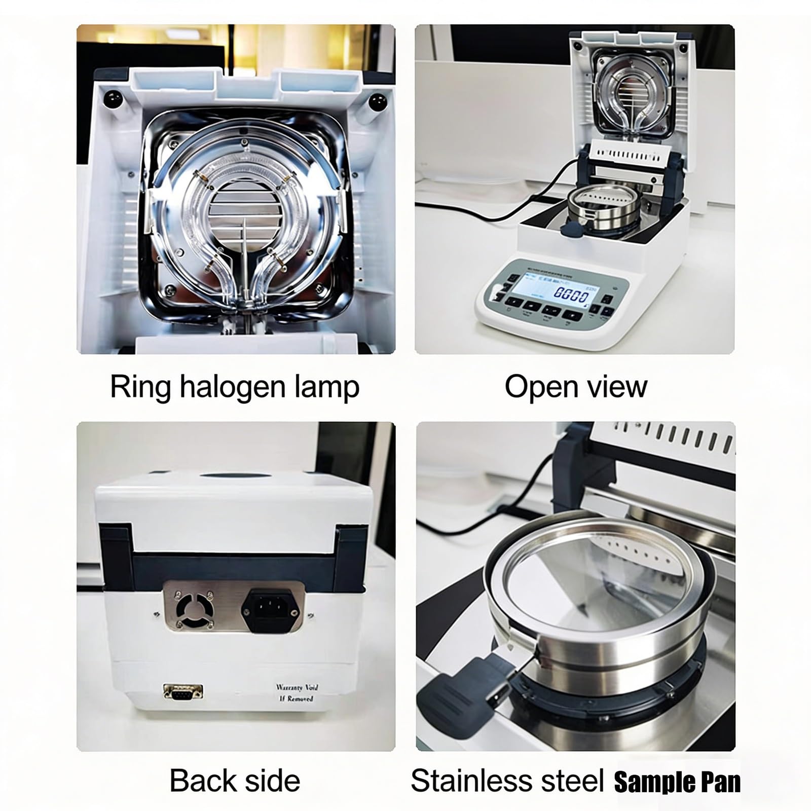50 g x 0,005 g halogenowy detektor wilgoci z ogrzewaniem, halogenowy miernik wilgotności z ekranem dotykowym LED, 3 tryby ogrzewania, dokładność odczytu 0,01%, laboratoryjny analizator wilgotności