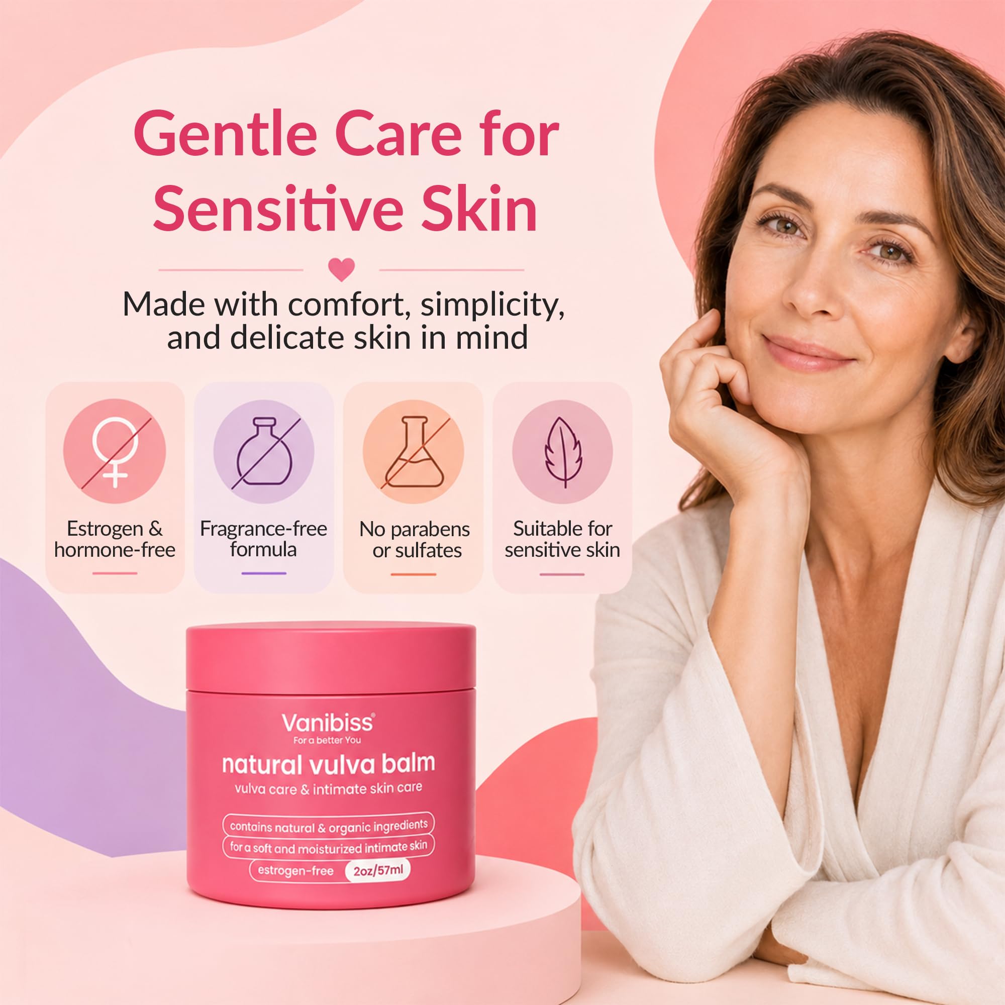 Vanibiss Crema orgánica de bálsamo de vulva, humectante vaginal, cuidado íntimo de la piel, soporte para la menopausia: alivia la sequedad, picazón, olor, irritación: libre de estrógenos (2 onzas)