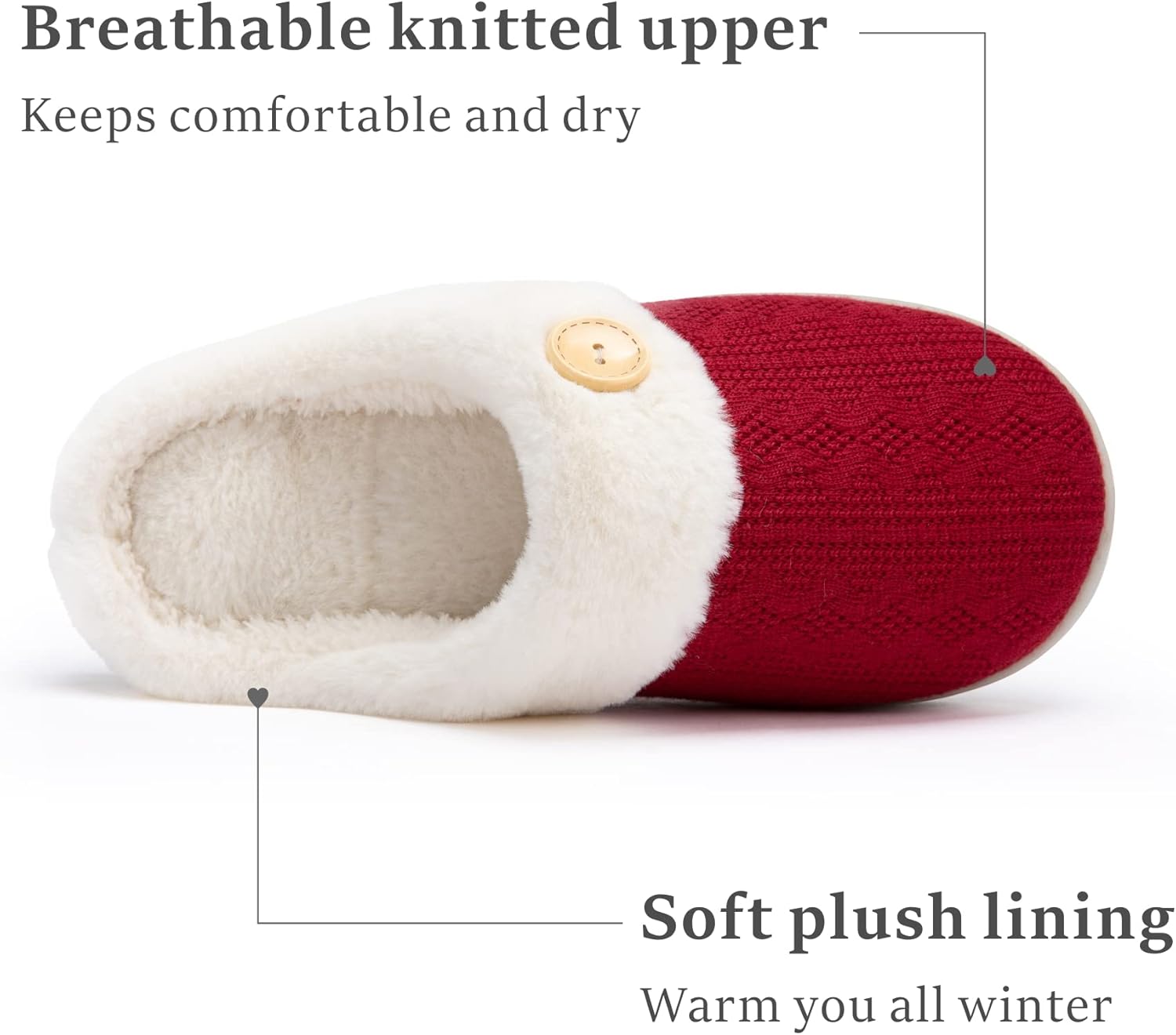 Chantomoo Womens Slipper Warm Comfy Memory Foam House Slippers Knitted Shoes Faux Fur Lined Anti-Skid Rubber Sole Bedroom Cozy Indoor Outdoor Slippers - Image 3