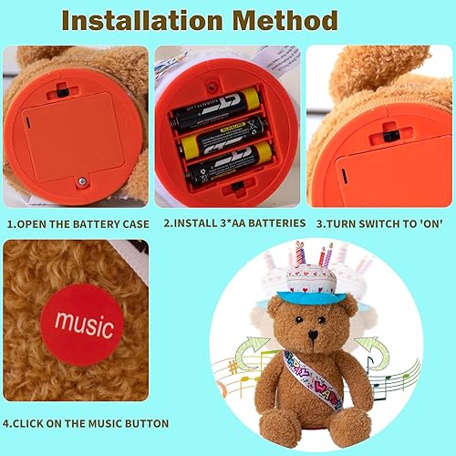 Miniatura 2 de Oso de peluche para bailar y cantar, regalo de feliz cumpleaños, juguetes de peluche interactivos musicales con sombrero de pastel de cumpleaños,