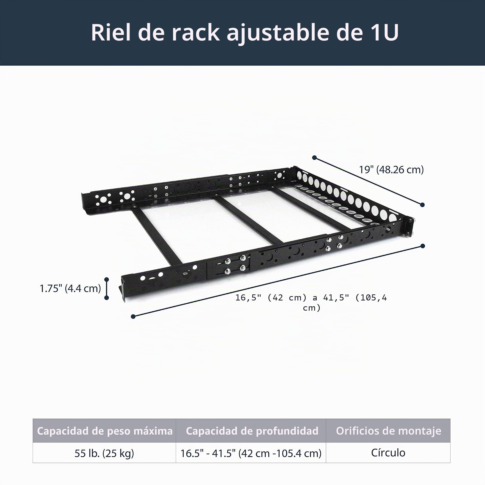 StarTech Carriles Universales 1U para Rack de 19in, 25kg (UNIRAILS1U)