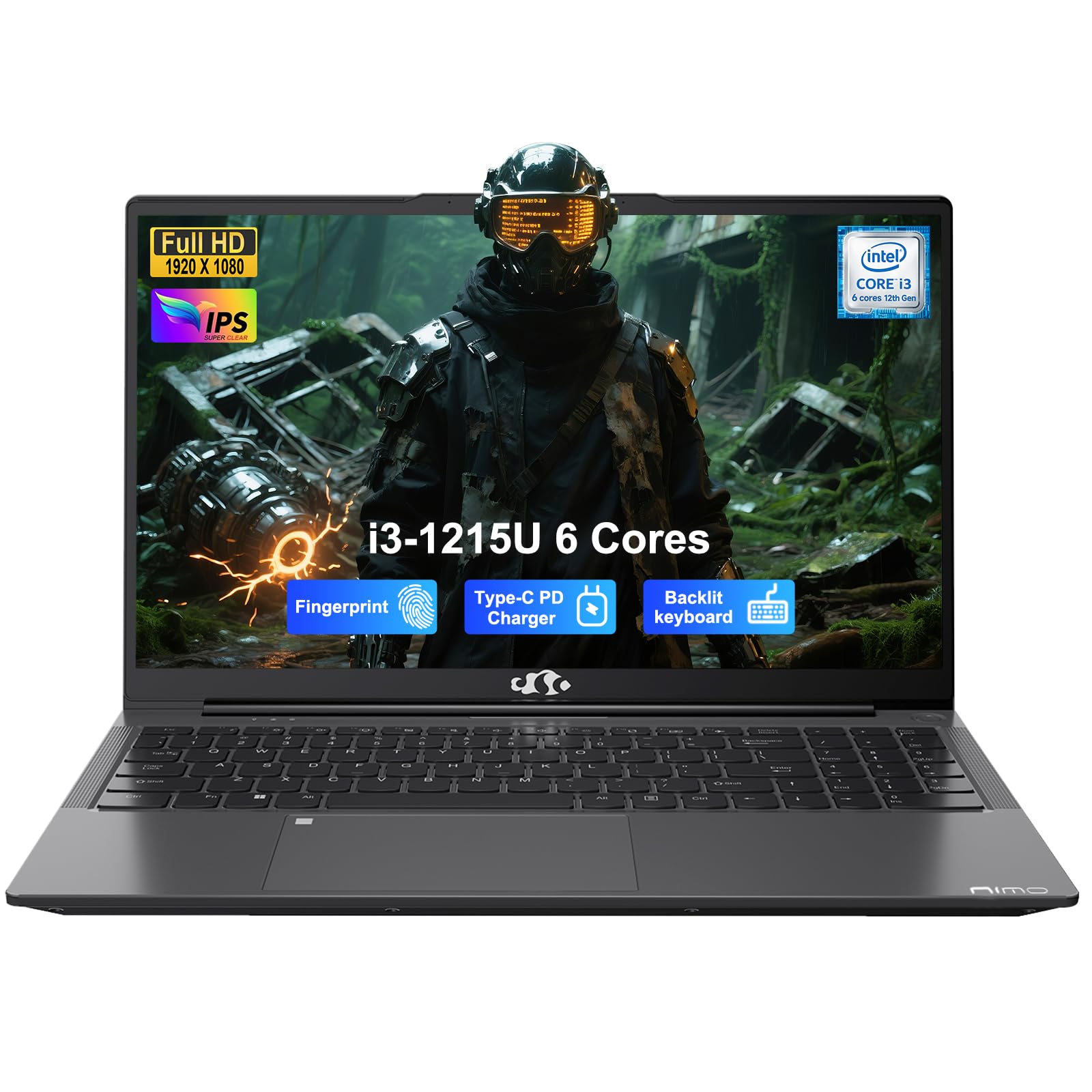 NIMO 15.6" IPS FHD-Student-Laptop, Intel i3-1215U (6 Cores Up to 4.4 GHz, Beats R5 7520U) 8GB RAM 128GB SSD with 65W Fast PD 2-Yr Warranty 180° View Wi-Fi 6 Backlit KB Fingerprint Bluetooth 5.2 Win 11