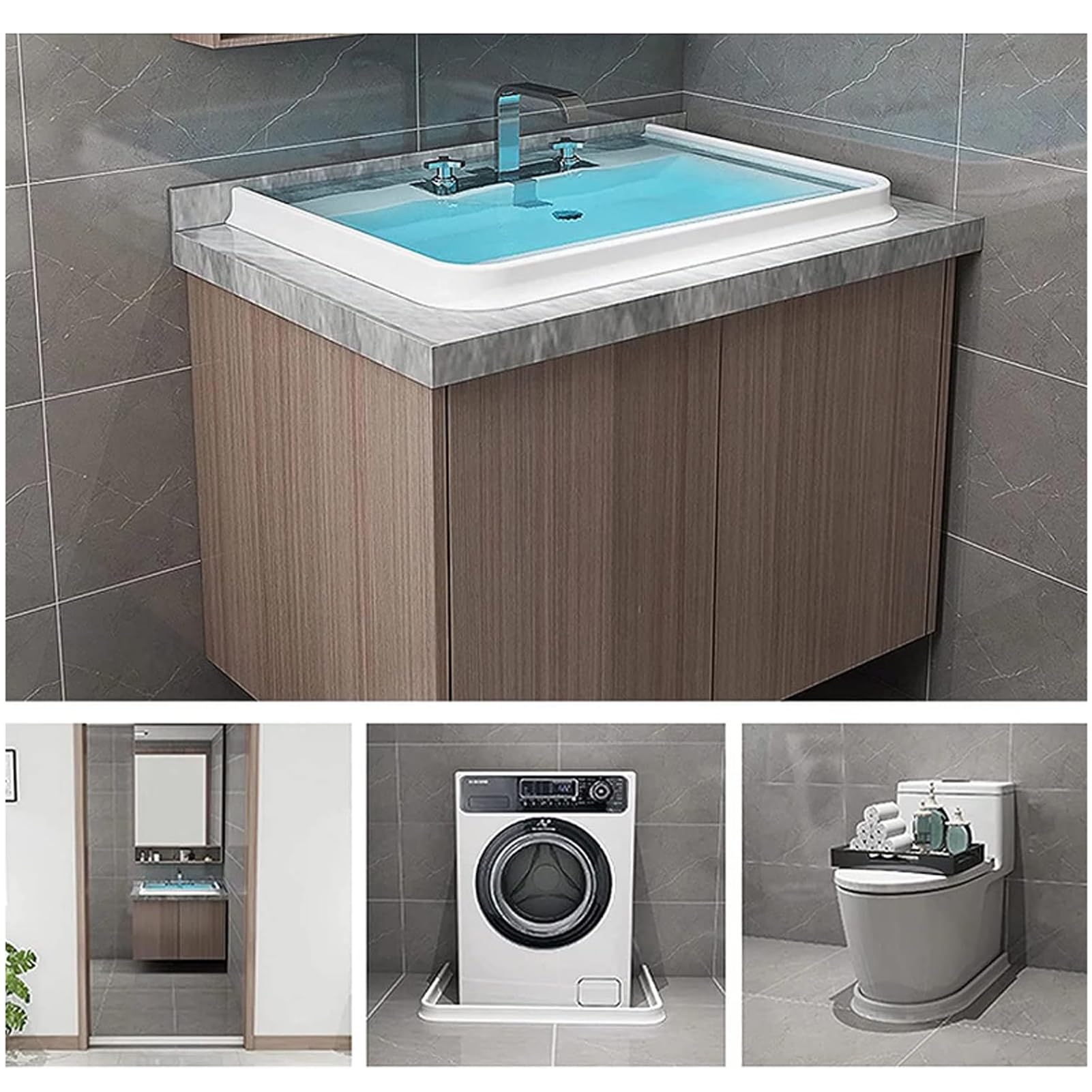 Barriera contro la diga dell'acqua della soglia della doccia, con ventosa paraspruzzi per la porta della doccia del bagno, barriera d'acqua rimovibile per pavimento (dimensioni: 110 cm)