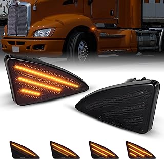 POPMOTORZ Dynamic Sequential Fender LED Side Marker Light for 2008-2021 Kenworth T660 T170 T270 T370 Truck Amber Smoked Lens Fender Turn Signal Indicator Light Replace OEM Side Marker lamp 2PCS