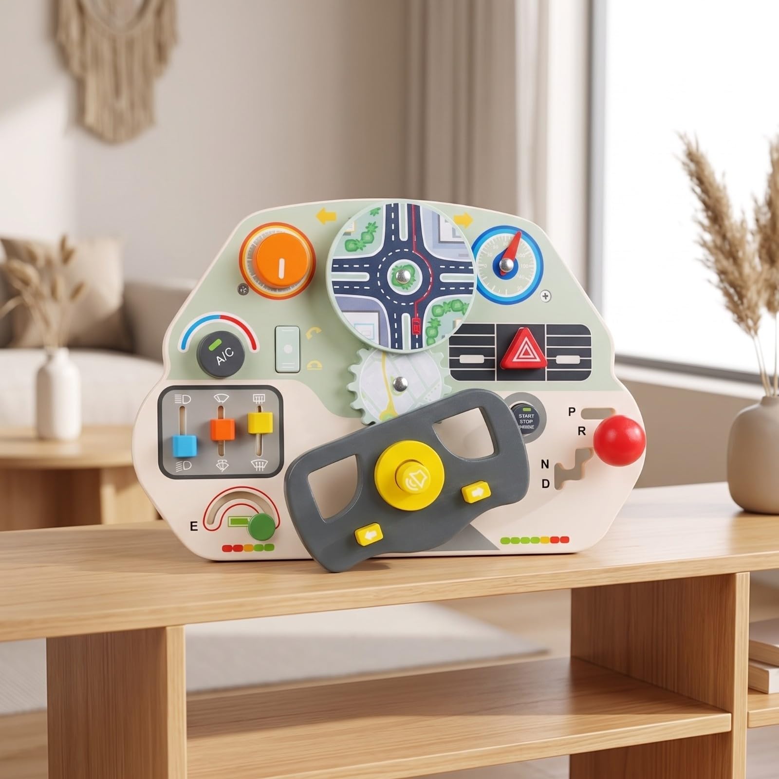 Simulat di Guida per Bambini | Sviluppo Sensoriale, Busy Board in Legno, Motorio, Pannello con Forme Abbinate, per , Neonati