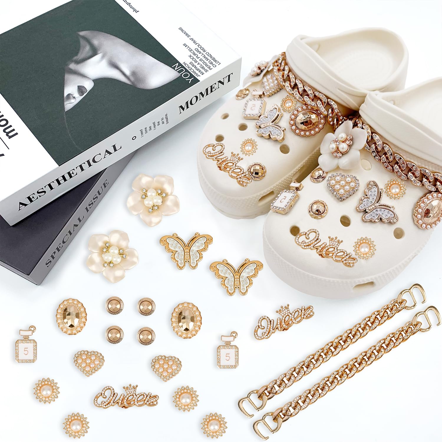 22 Unidades Shoe Charms, Adornos de Zapatos, Encantos Cristal Clog Adornos para Sandalias de Zueco para Niñas Mujeres