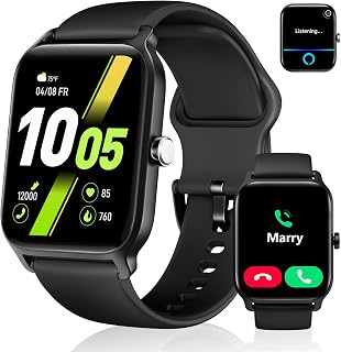 Smart Watch for Men, Alexa Built-in 1.85" HD Touchscreen Fitness Tracker with Bluetooth Call, 24/7 Heart Rate/Sleep/SpO2 Monitor, 100+ Sport Modes,2ATM Waterproof Smartwatch for Android iPhone(Black)