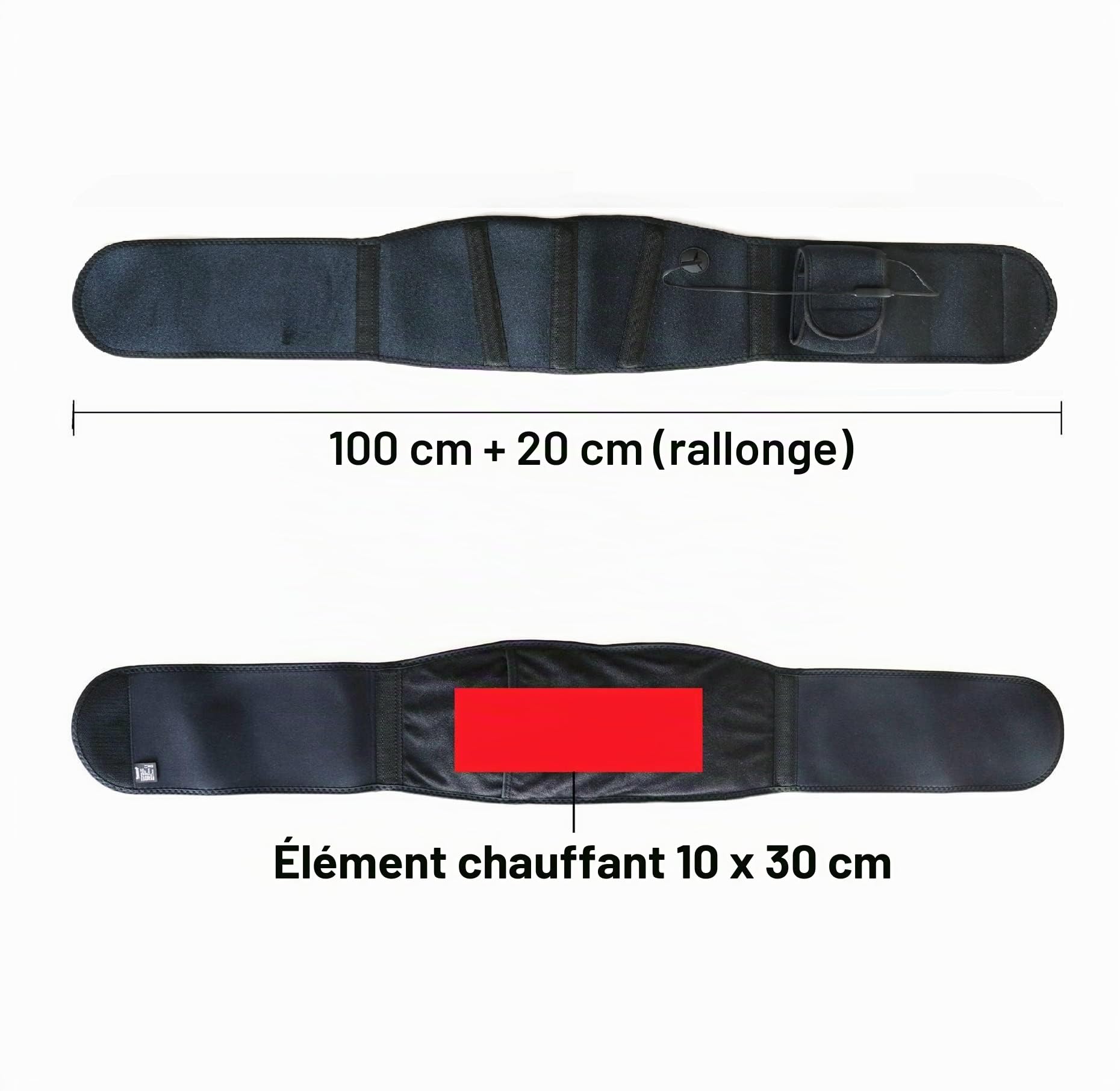 Thermrup Ceinture chauffante infrarouge lointain (FIR) – Alimentation USB (banque d'alimentation et bloc d'alimentation) avec 3 niveaux de réglage de la température