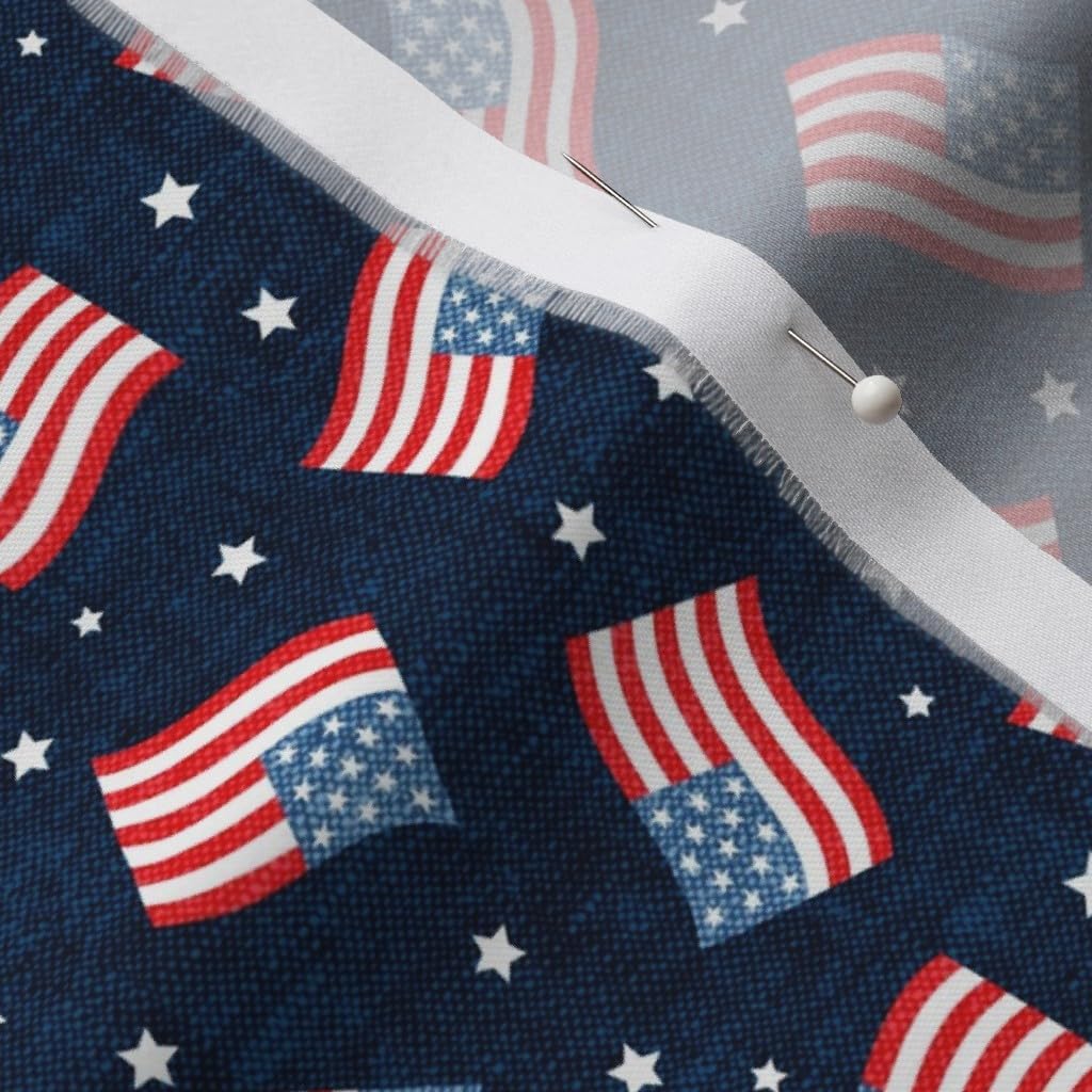 Spoonflower Fabric - Small Scale American Flag USA Stars Flags Navy Patriotic America Red Printed on Organic Cotton Sateen Fabric by The Yard - Sewing Quilting Apparel Home Decor