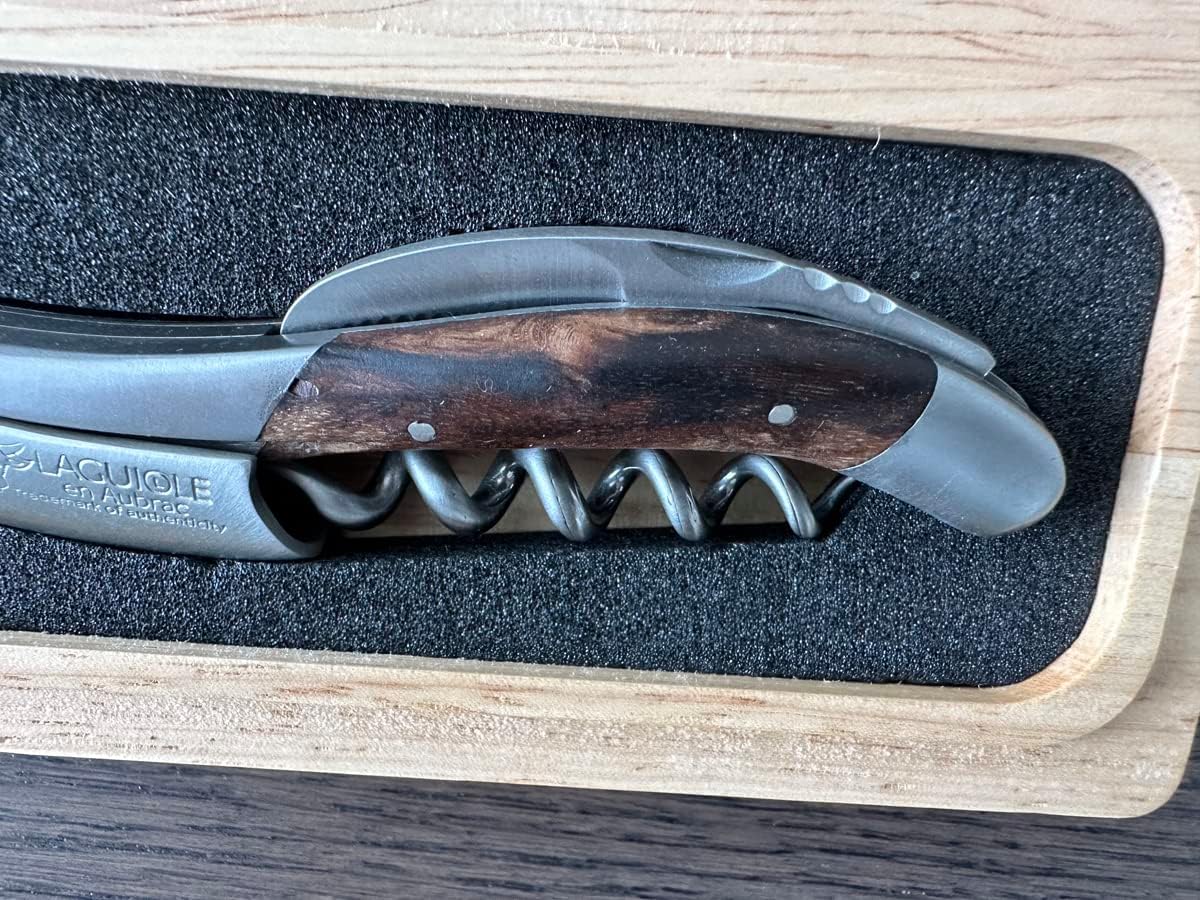 Laguiole En Aubrac Sommelier Waiter's Corkscrew, Grapevine Wood Handle, Wine Opener With Foil Cutter & Bottle Opener, Stainless Steel Brushed Bolsters