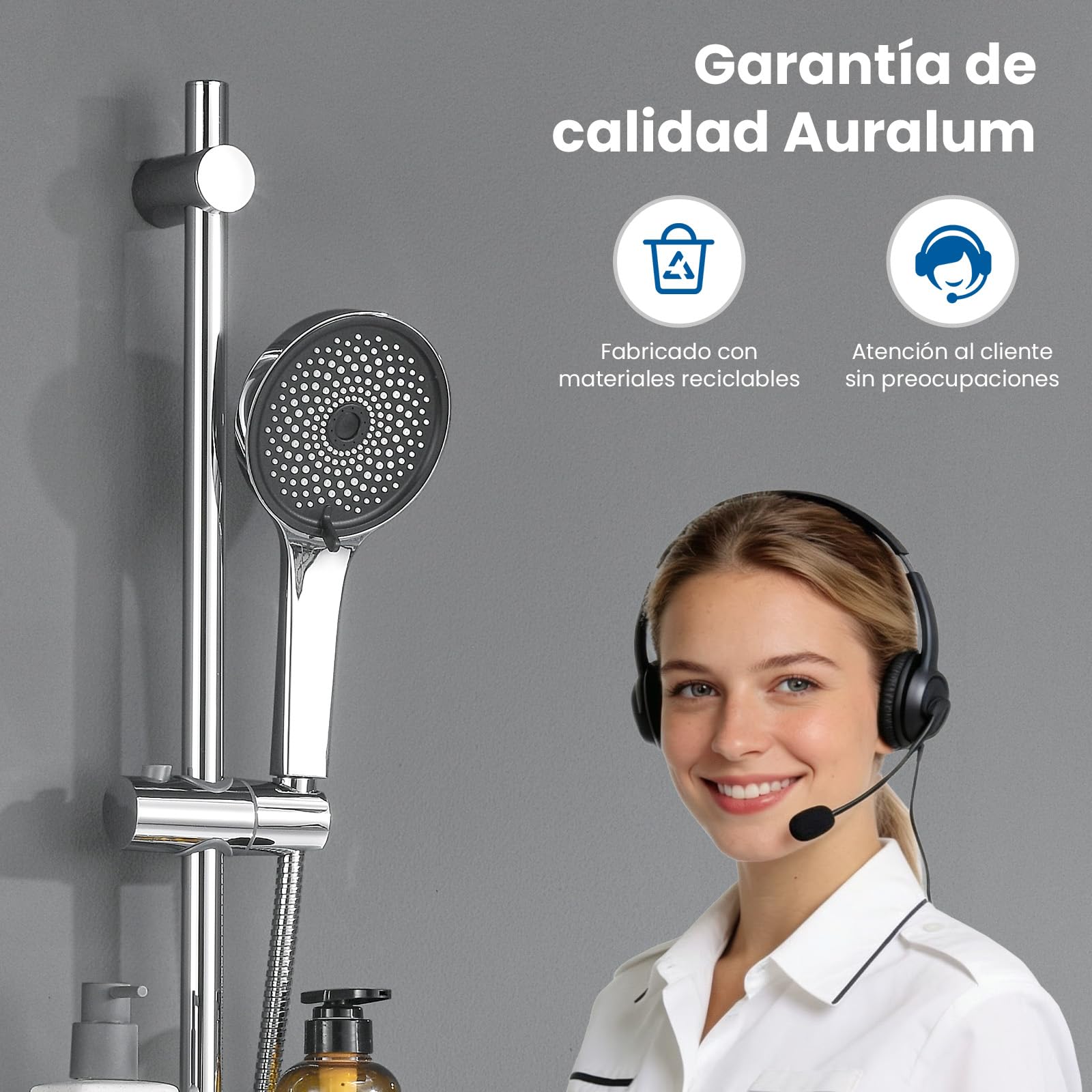 Auralum Barra de Ducha de Acero Inoxidable 70cm con Estante y Alcachofa de Ducha 5 Modos, Columna Ducha Sin Grifo Soporte Ajustable y Flexo Inoxidable de 150cm, Compatible con Orificios Existentes — view 7