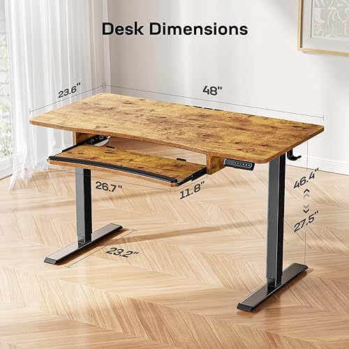 Vista 29 de HUANUO Escritorio eléctrico de pie con bandeja grande para teclado (26.7 pulgadas), escritorio de altura ajustable para oficina en casa, 4 ajustes