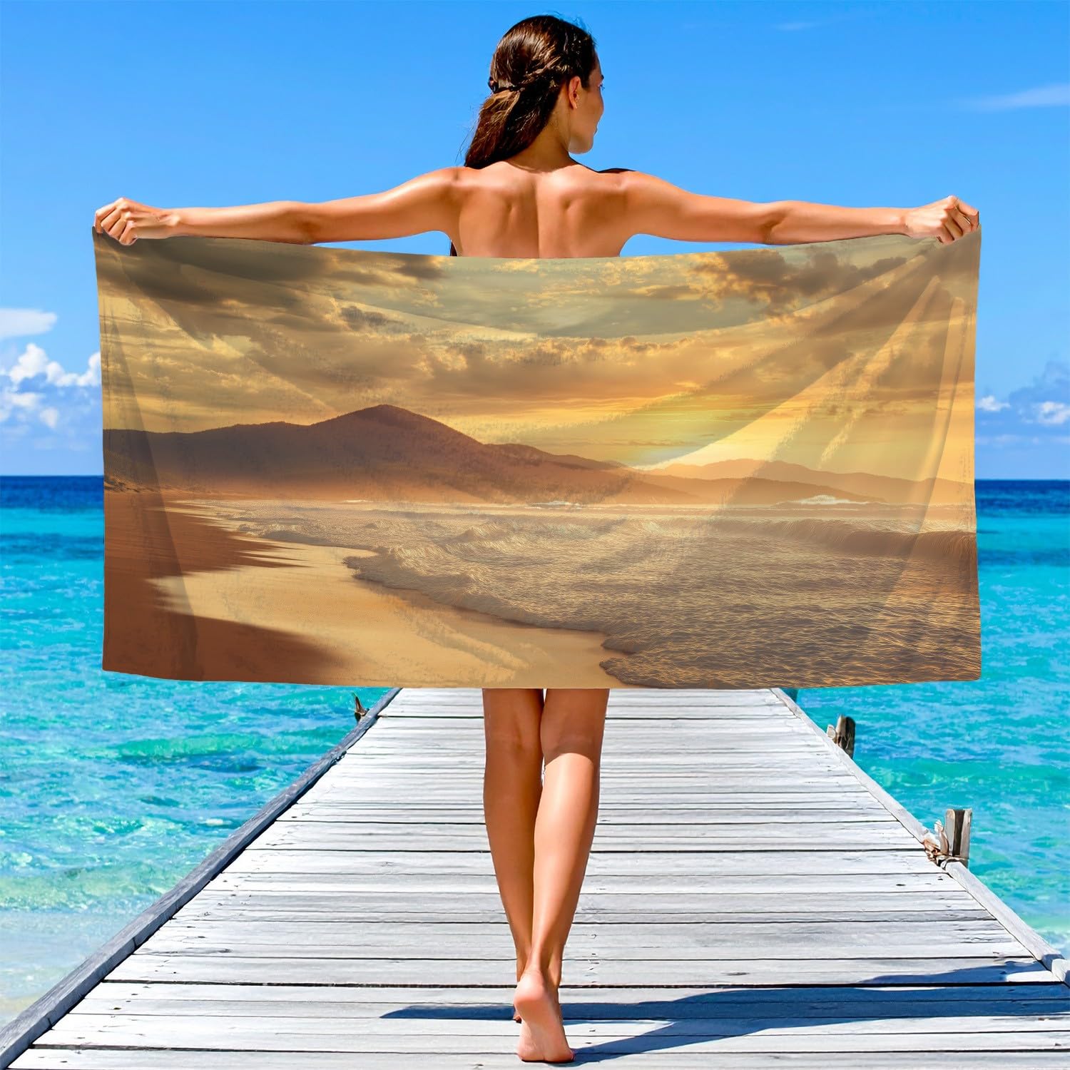 Fotografie, ästhetisch, Natur Strandtuch 230 x 210 cm - Strandtuch trandtuch Leichtdünn Weich Strandtuch Meereswellen, Berge, Wolken,für Strand, Pool, Yoga, Picknick