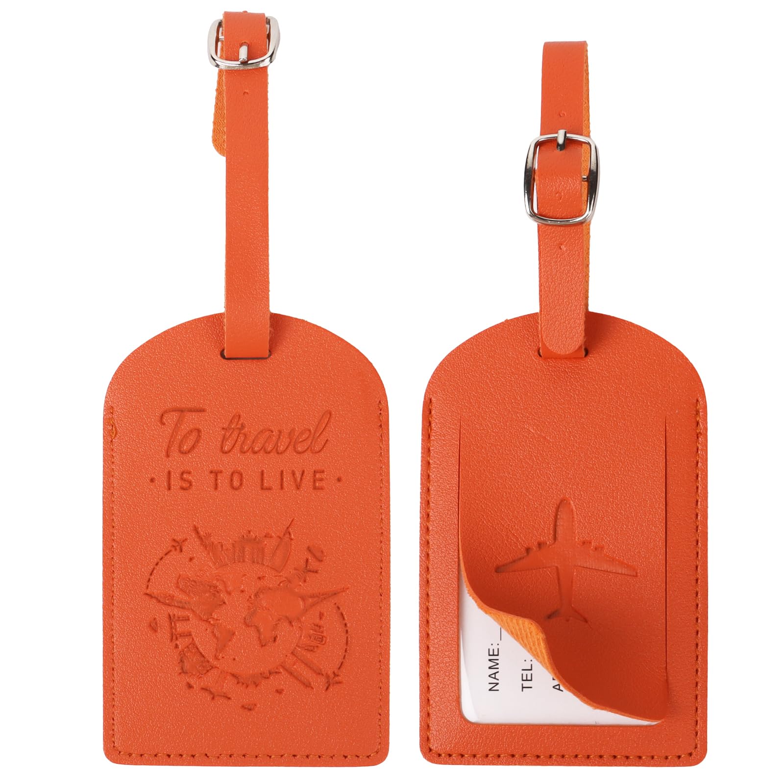 2 Etichette Valigie In PU Con Scritta 'To Travel Is To Live' - Targhette Bagaglio Aereo Con Scheda Nome - Foto 8