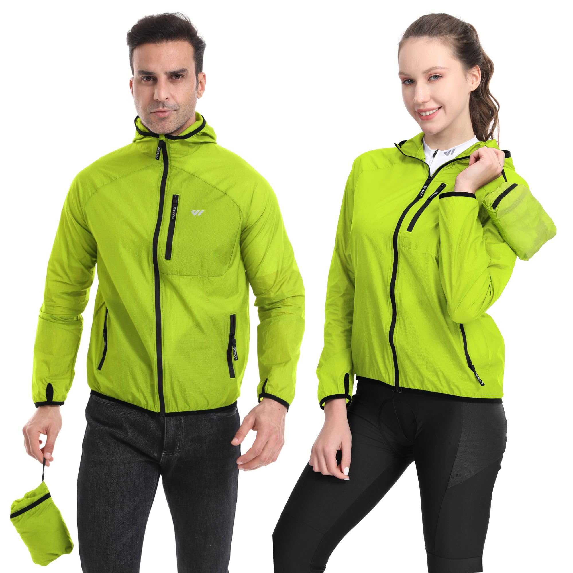 Wulibike Fahrradjacke Damen Faltbare radjacke Leicht und Atmungsaktiv Laufjacke Reflektierende Windbreaker Regenjacke für Radfahren,Trekking