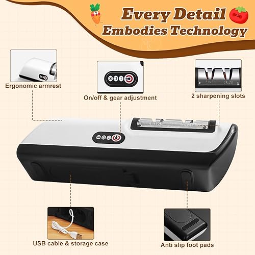 Miniatura 9 de Afilador de cuchillos eléctrico recargable, afilador de cuchillos inalámbrico compacto con diamantes para cuchillos de acero y cuchillo de frutas,