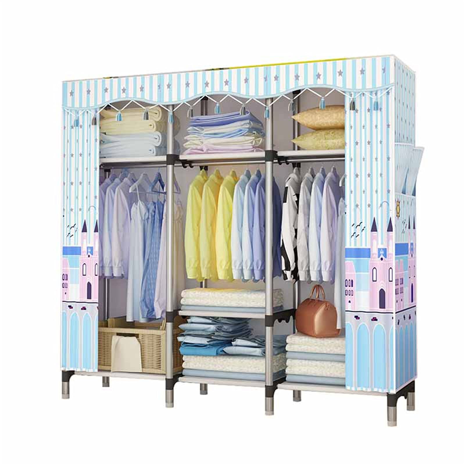 Armoire en tissu créative grand placard de chambre portable bleu