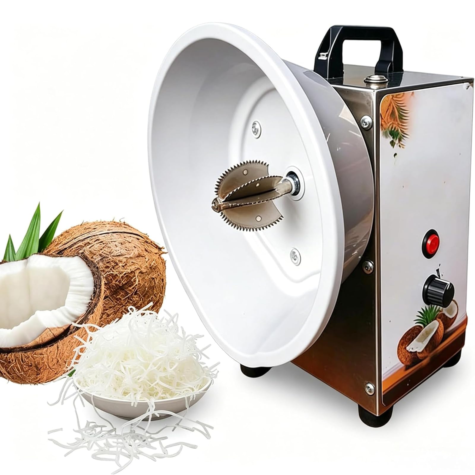 zenggp Coconut Scraper Grater, Vertical Coconut Processing Machine For Flakes, Grinder Shredder With 3 Speeds Adjustable, Electric Coconut Meat Removal Tool, With Blade Dust Cover, Handles & Feet