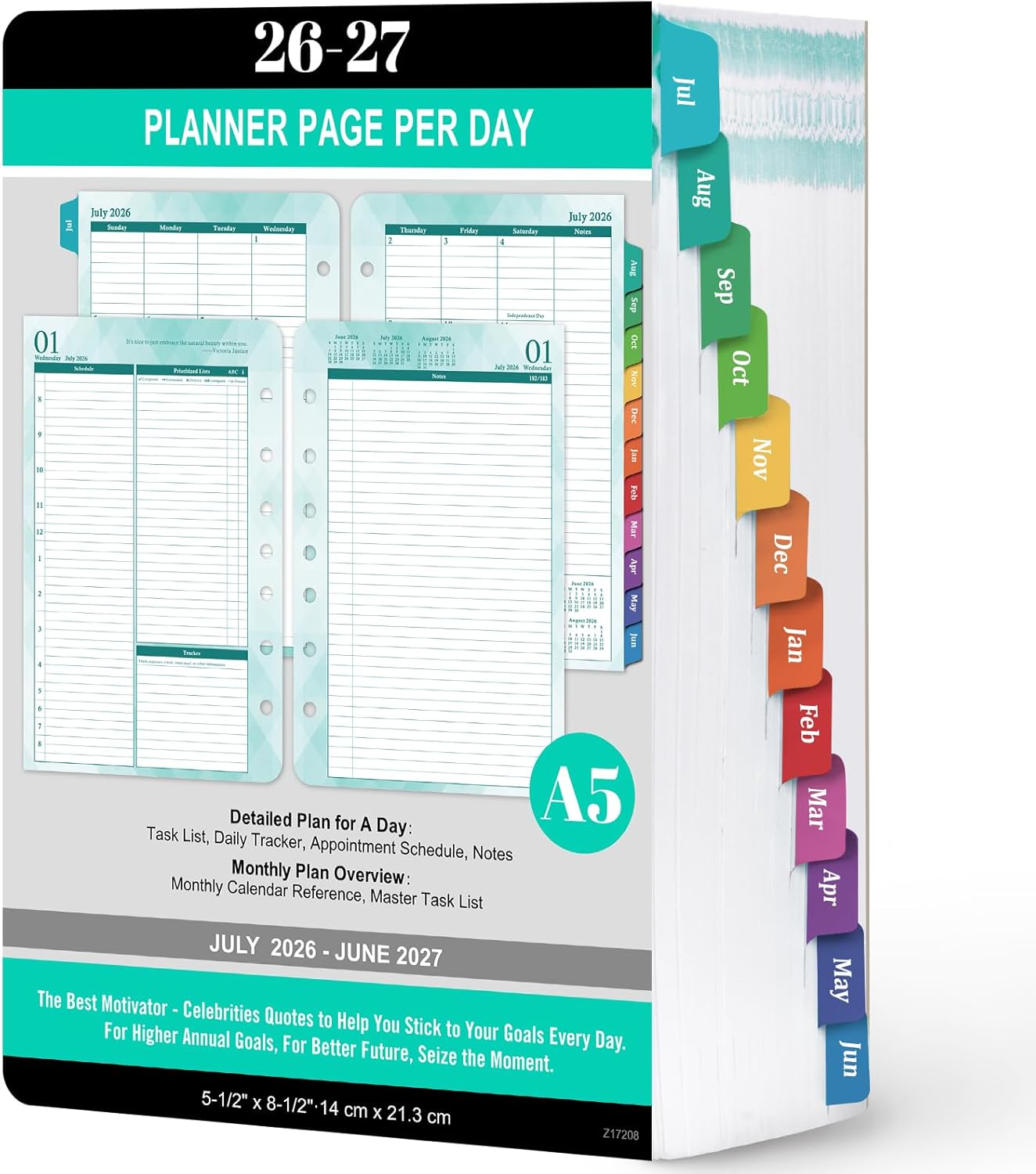 2026-2027 Planner Refills - Planner 2026-2027 Daily Weekly and Monthly from July 2026 to June 2027, Planner Refills/Inserts with 7 Punched Holes, Colorful Tabs, Page Per Day, 5.5'' x 8.4''