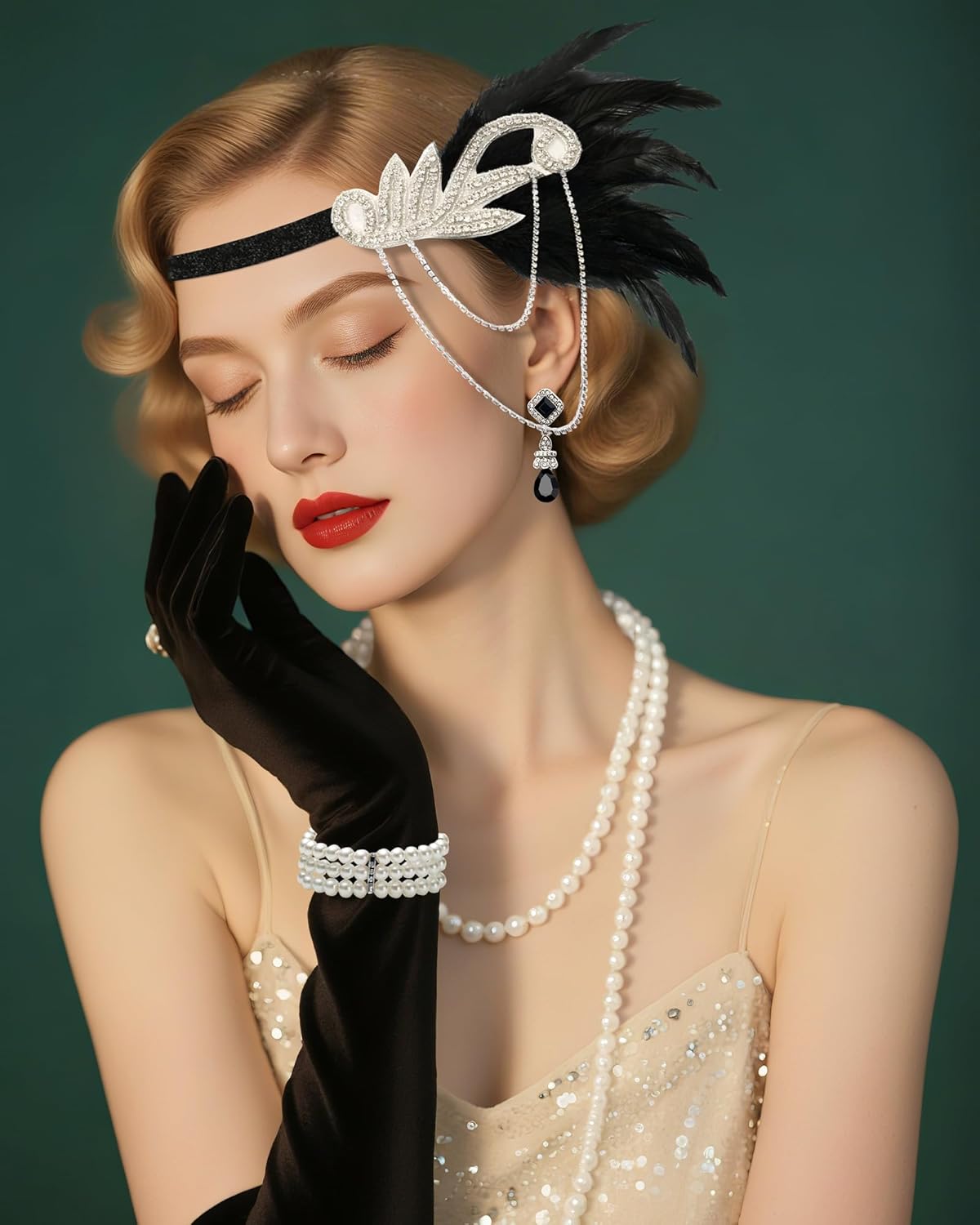 1920s Flapper Accessories for Women Set Roaring 20s Great Gatsby Costume Accessories Feather Headband for Women - Image 2