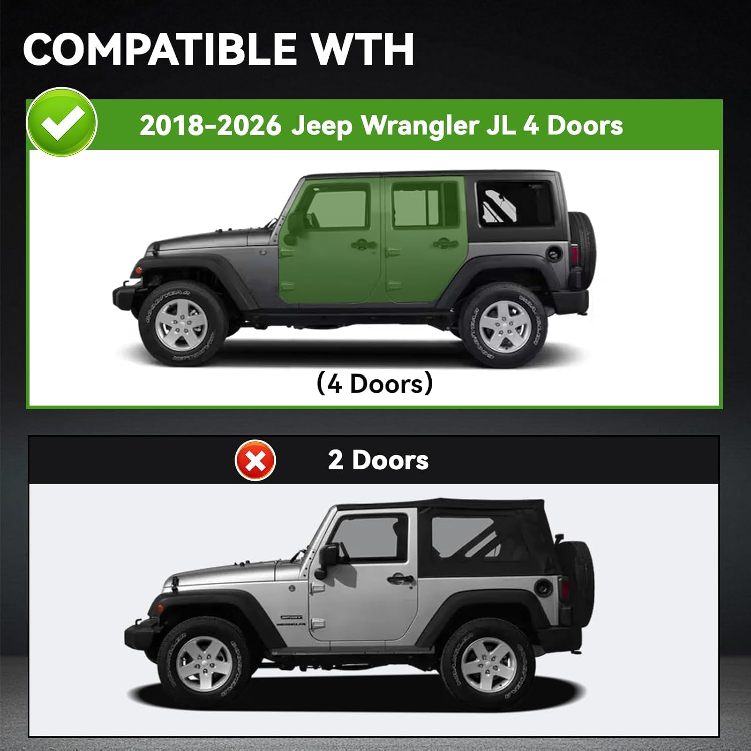 6.5" Running Boards Drop Step Compatible with 2018-2026 Jeep Wrangler JL JLU Unlimited 4 Doors,Jeep Wrangler Accessories,Carbon Steel Side Steps Nerf Bars