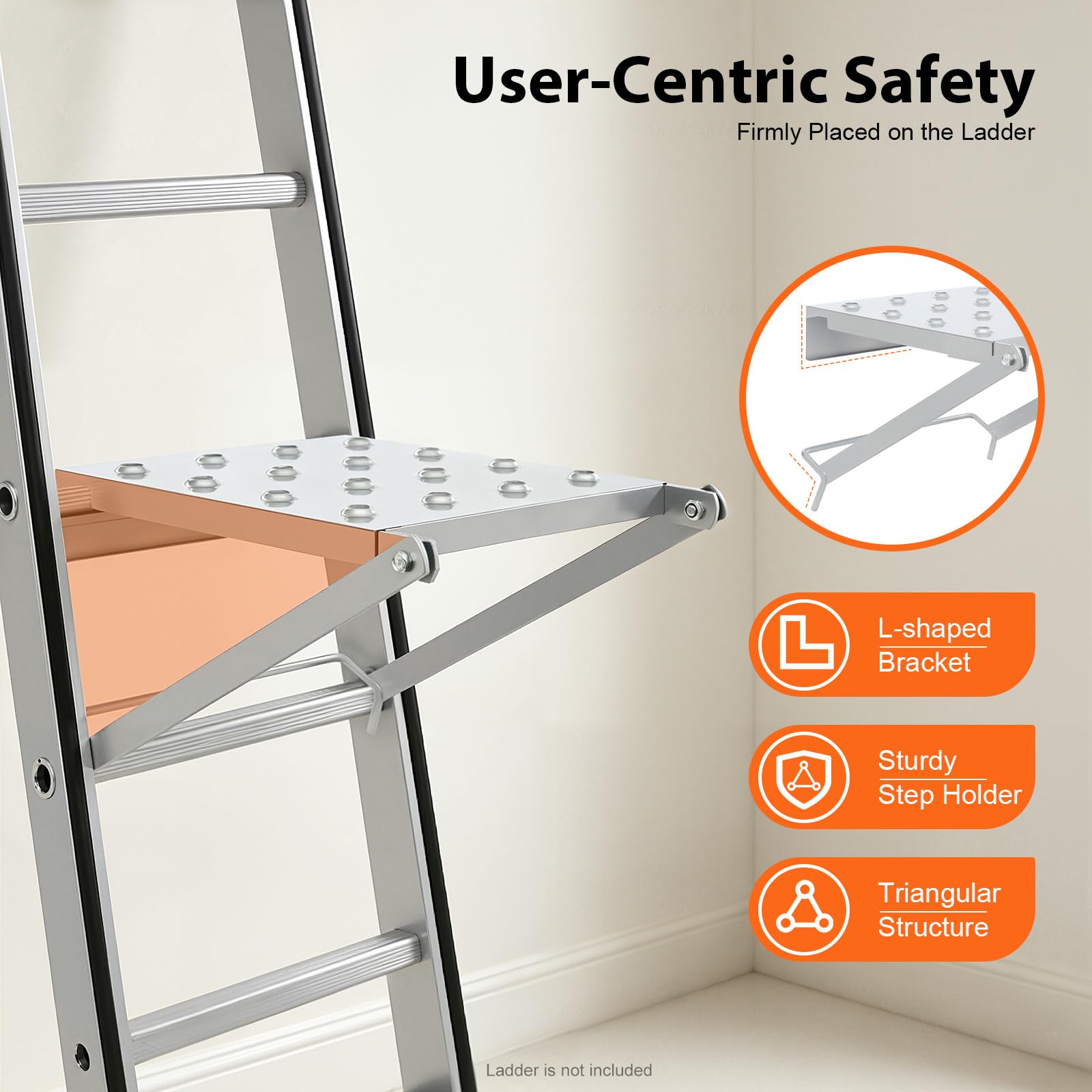 Échelle de travail à suspendre, pliable, pour échelle multifonction, plateforme articulée avec capacité de charge de 150 kg, antidérapante, structure triangulaire, plateau à outils, argent, bords
