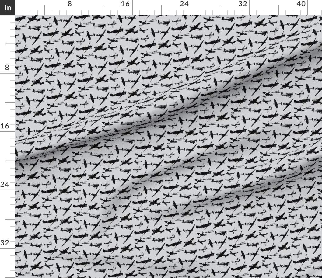 Spoonflower Fabric - Retro Day Gray Plane Vintage Printed on Petal Signature Cotton Fabric by The Yard - Sewing Quilting Apparel Crafts Decor